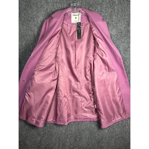 NEW Allegra K Women’s Pink Long Over Coat XL Button Front Jacket Preppy Career - Picture 5 of 11